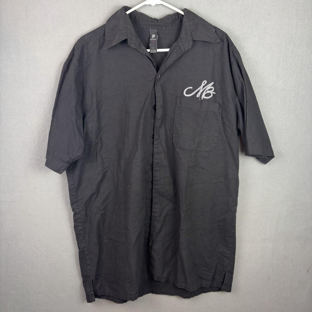 Makaveli Brand Shirt Mens Large Black Button Up Linen Tupac Shakur Hip Hop Y2K